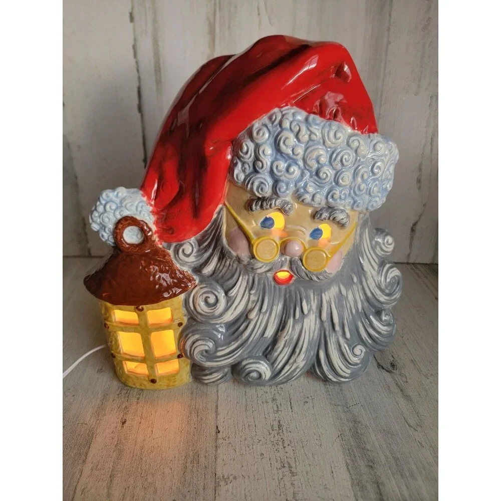 Ceramic bisque vintage light up Santa Claus Lantern Xmas‎ decor